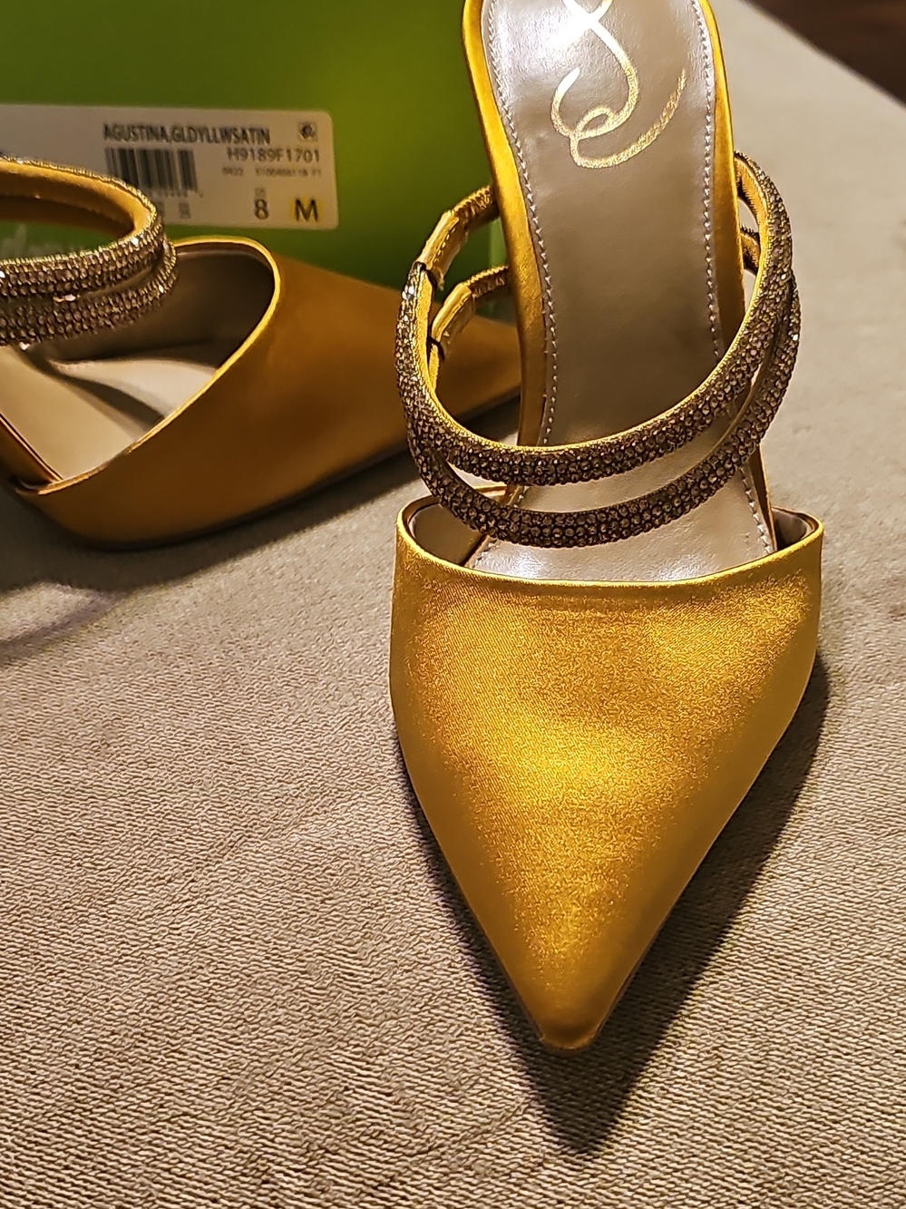 Sam Edelman Metallic Gold Pointed Toe Mule with Crystal Double-Straps